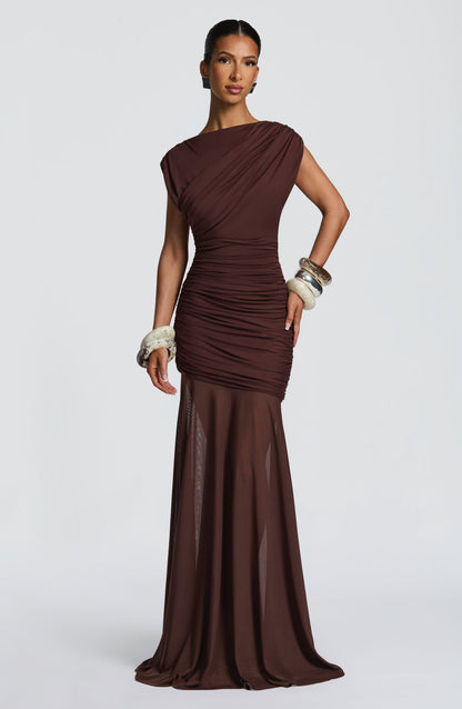 Vestido Longo Demelza - Ameixa e Marrom