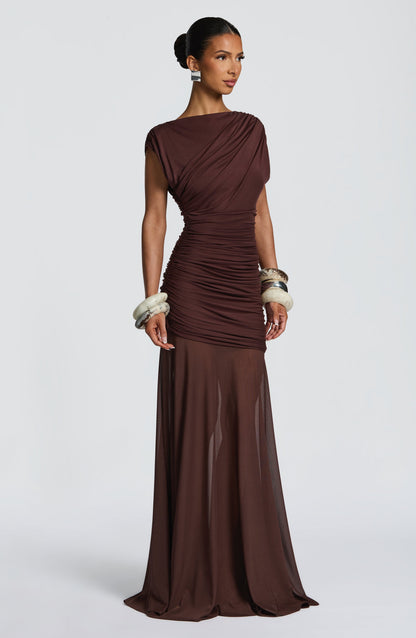Vestido Longo Demelza - Ameixa e Marrom