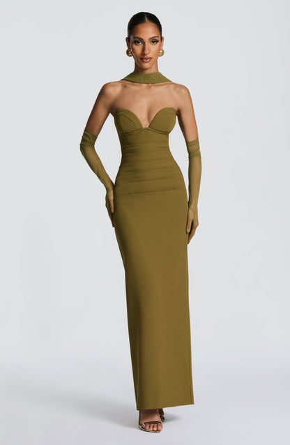 Vestido Longo Lindsey - Verde Oliva Escuro