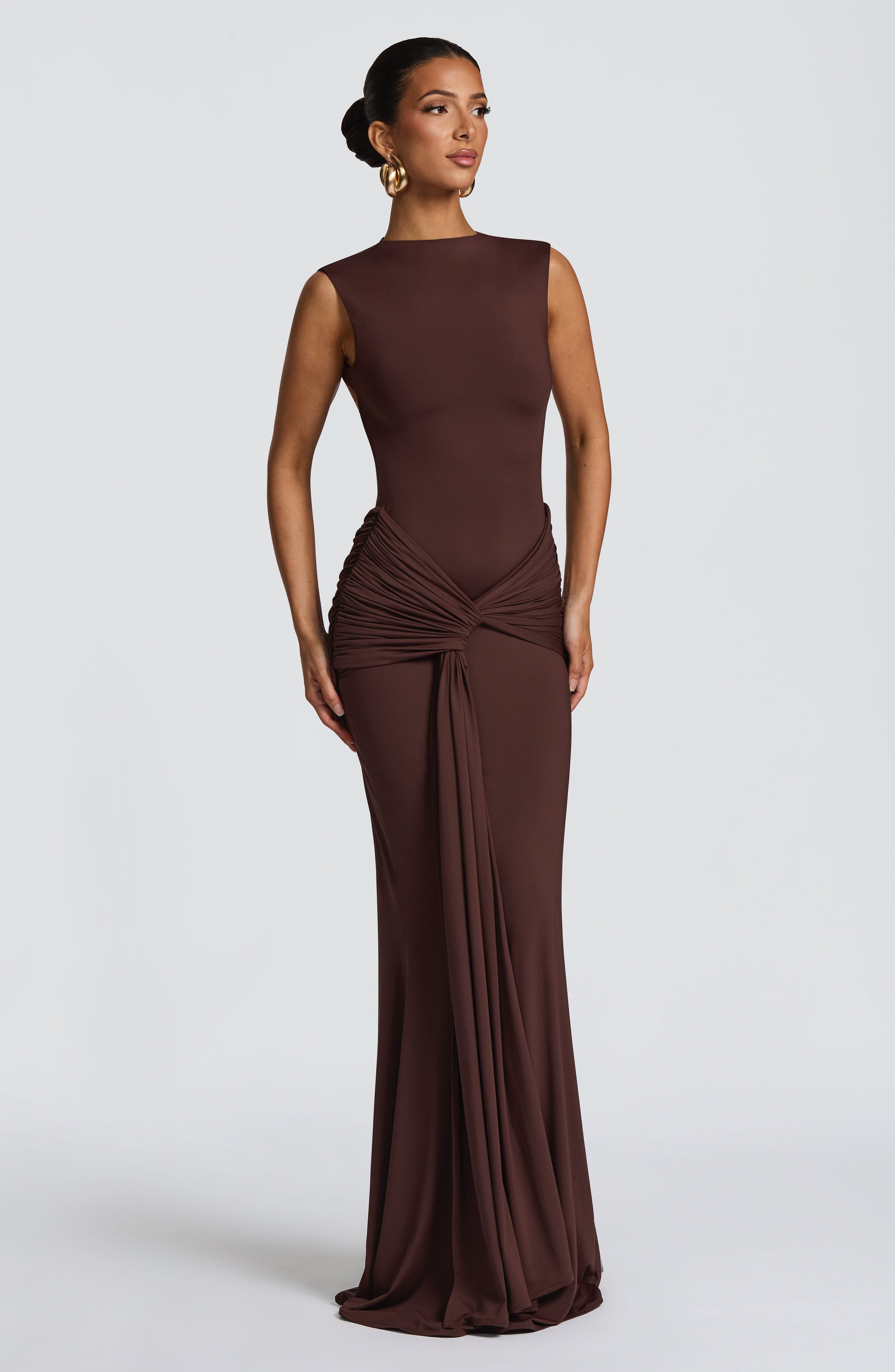 Vestido Longo Lorenza - Ameixa e Marrom