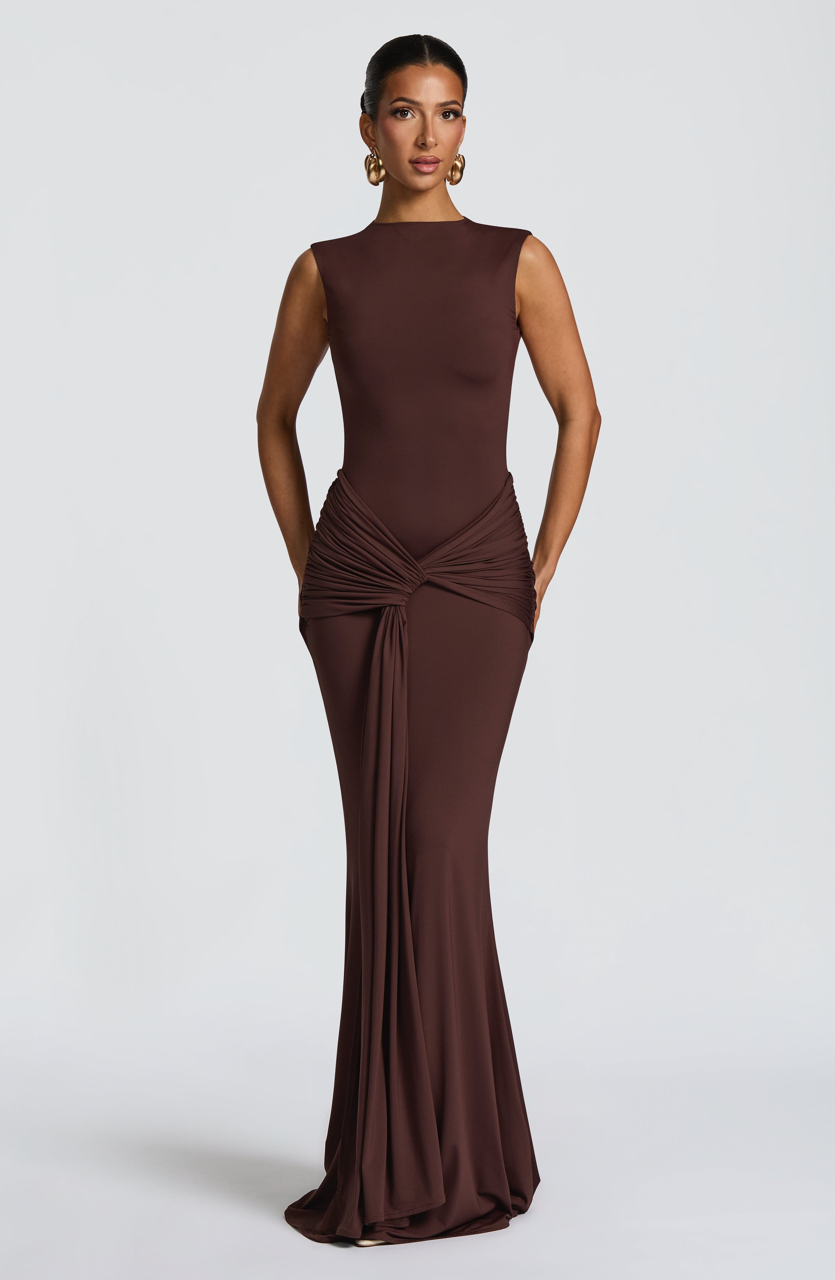 Vestido Longo Lorenza - Ameixa e Marrom