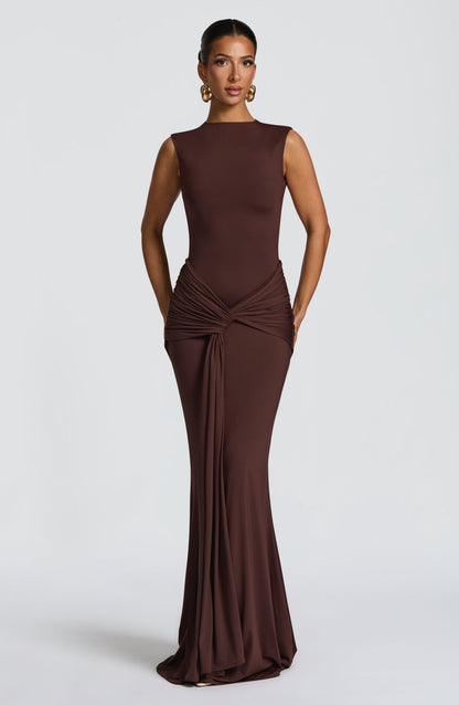 Vestido Longo Lorenza - Ameixa e Marrom