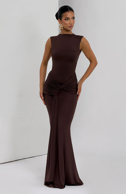 Vestido Longo Lorenza - Ameixa e Marrom
