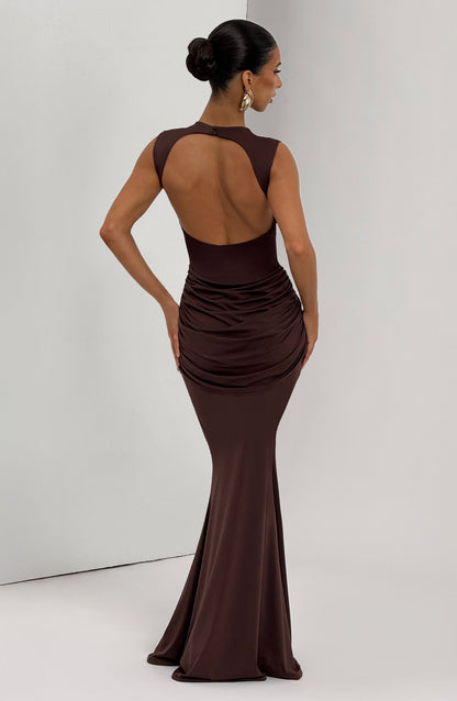 Vestido Longo Lorenza - Ameixa e Marrom