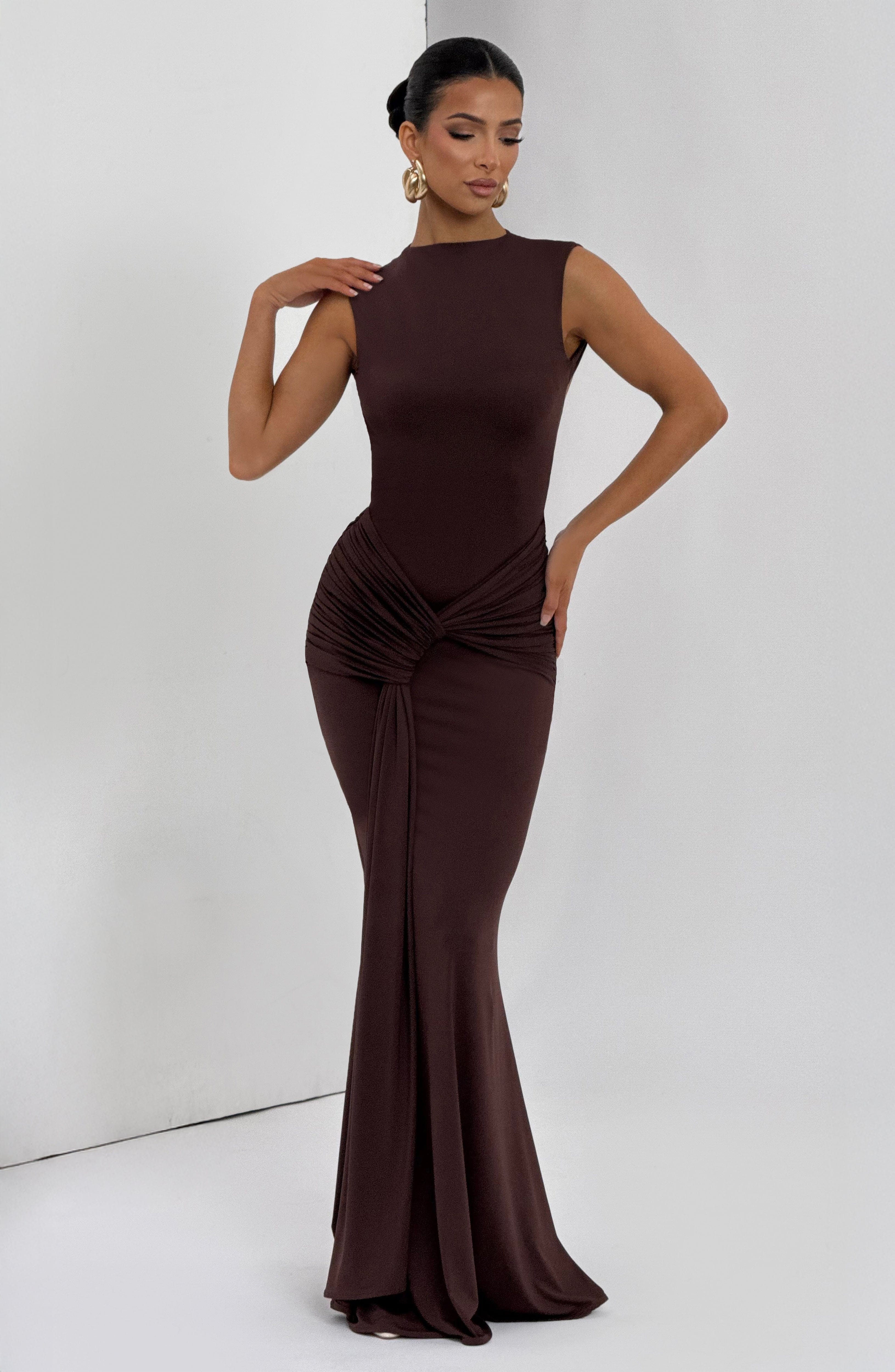 Vestido Longo Lorenza - Ameixa e Marrom