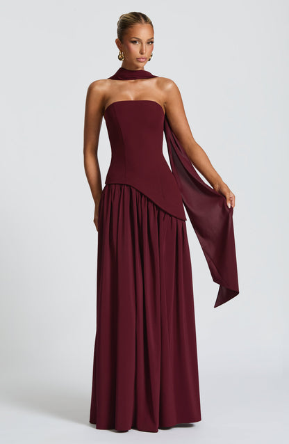 Vestido Longo Maliyah — Laqueado Cereja
