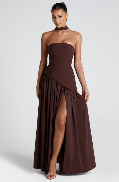 Vestido Longo Maliyah - Ameixa e Marrom
