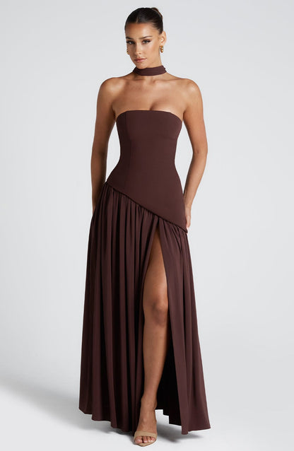 Vestido Longo Maliyah - Ameixa e Marrom