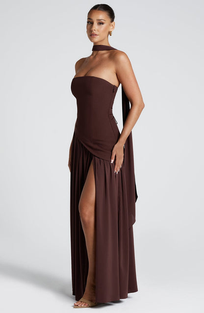 Vestido Longo Maliyah - Ameixa e Marrom