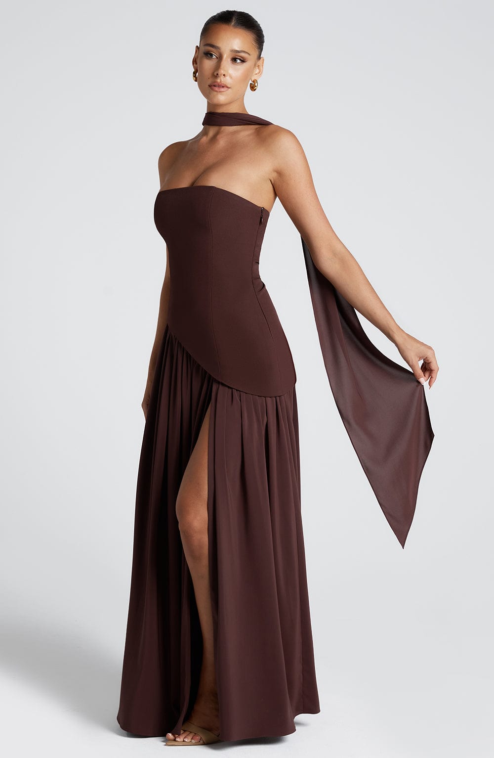 Vestido Longo Maliyah - Ameixa e Marrom