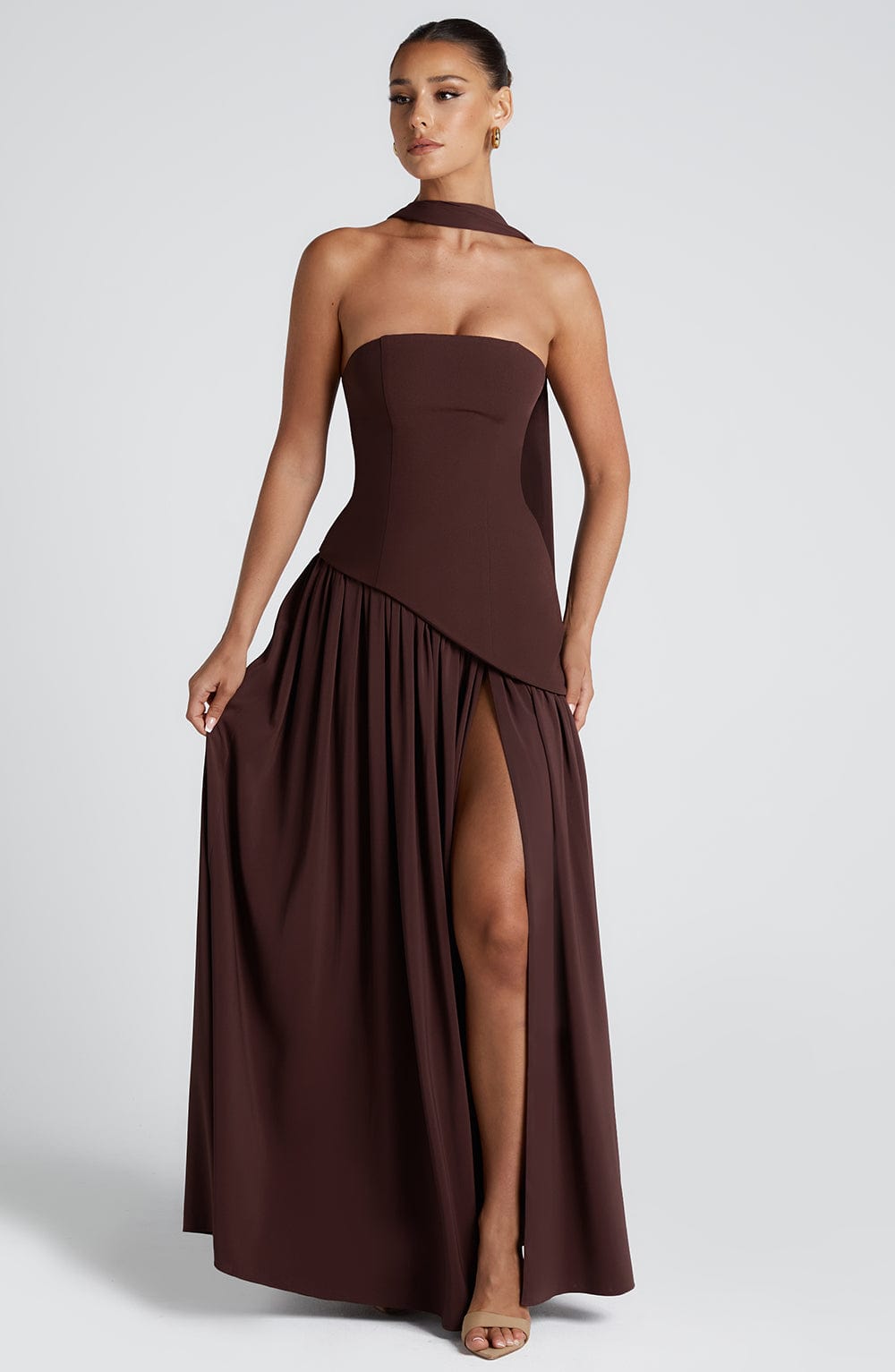 Vestido Longo Maliyah - Ameixa e Marrom