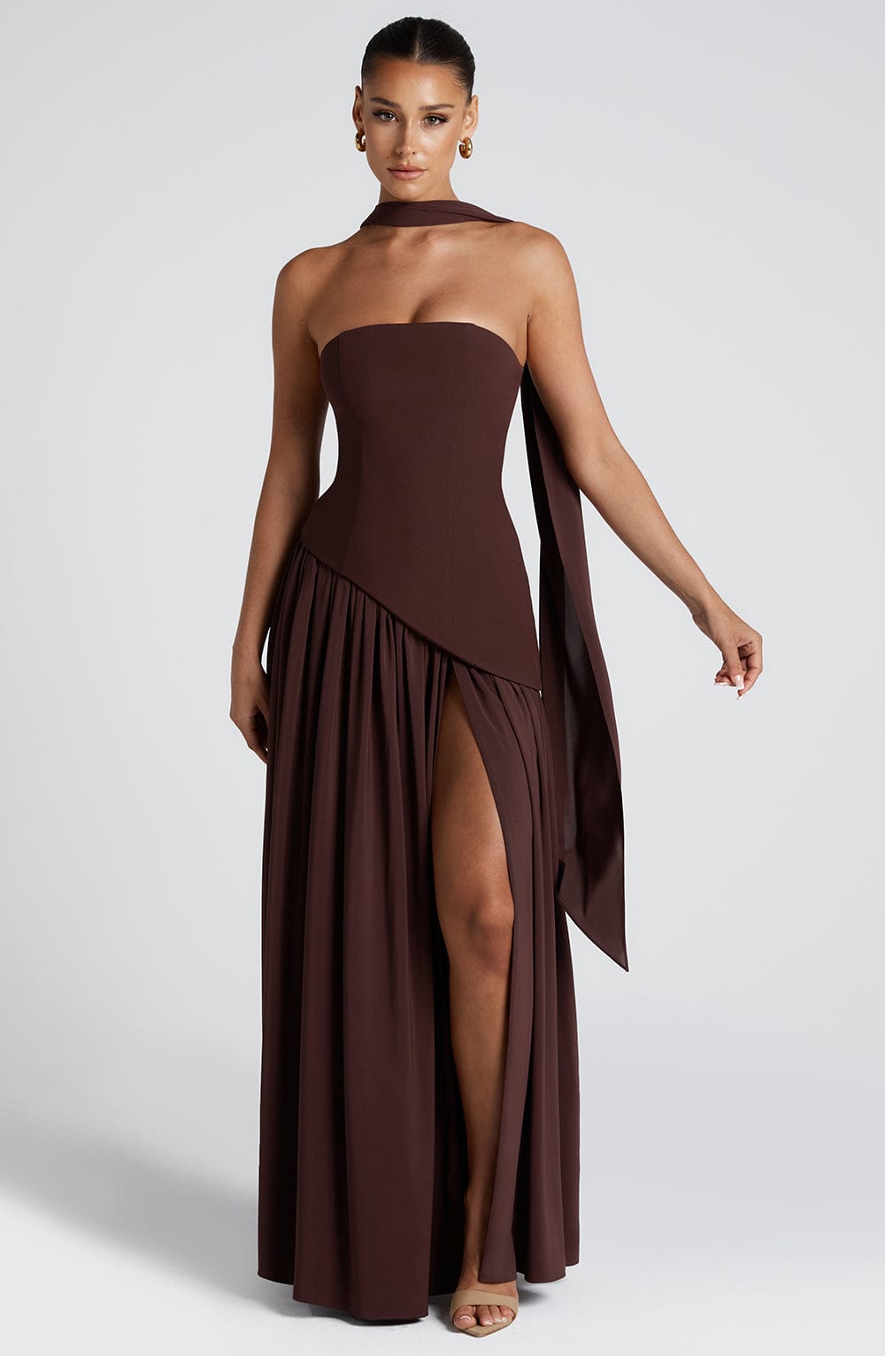 Vestido Longo Maliyah - Ameixa e Marrom