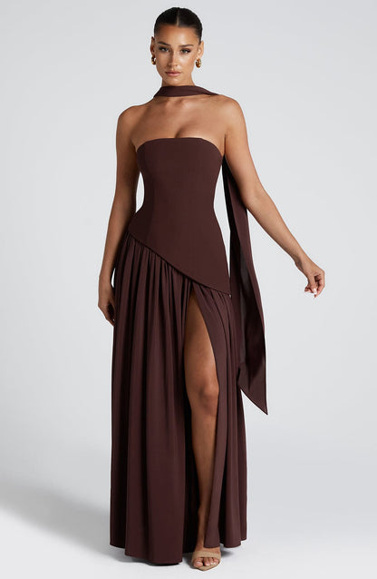 Vestido Longo Maliyah - Ameixa e Marrom