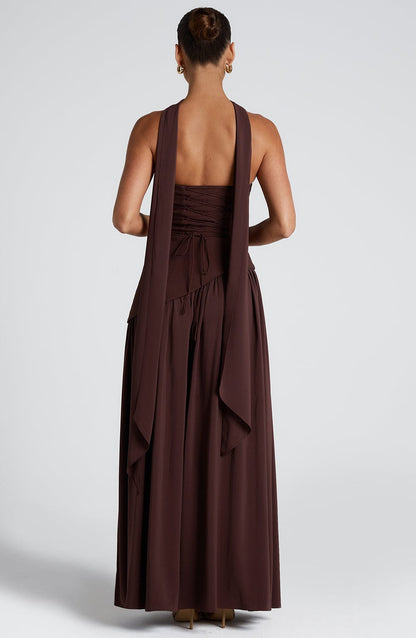 Vestido Longo Maliyah - Ameixa e Marrom