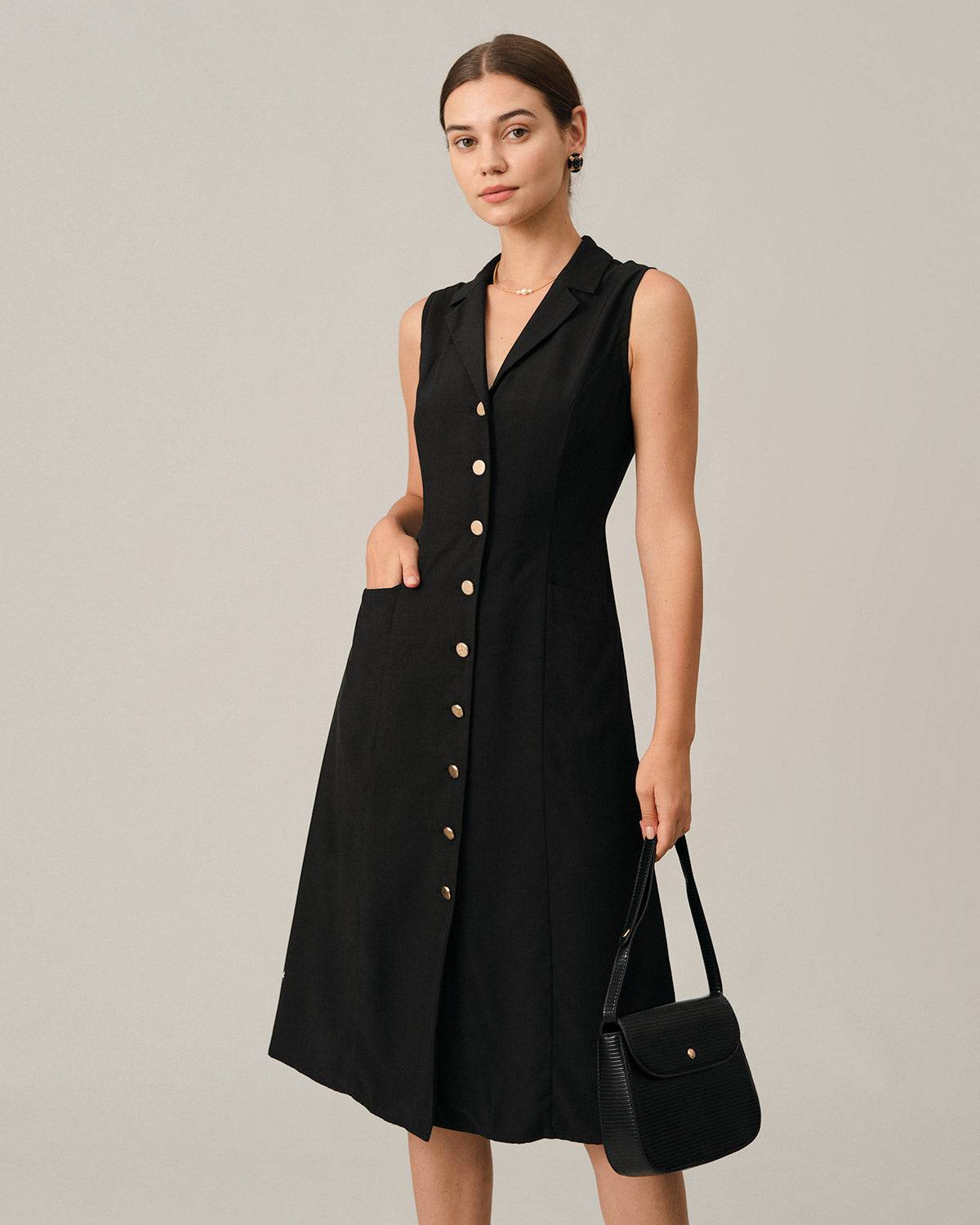Vestido túnica midi com decote em V — Preto