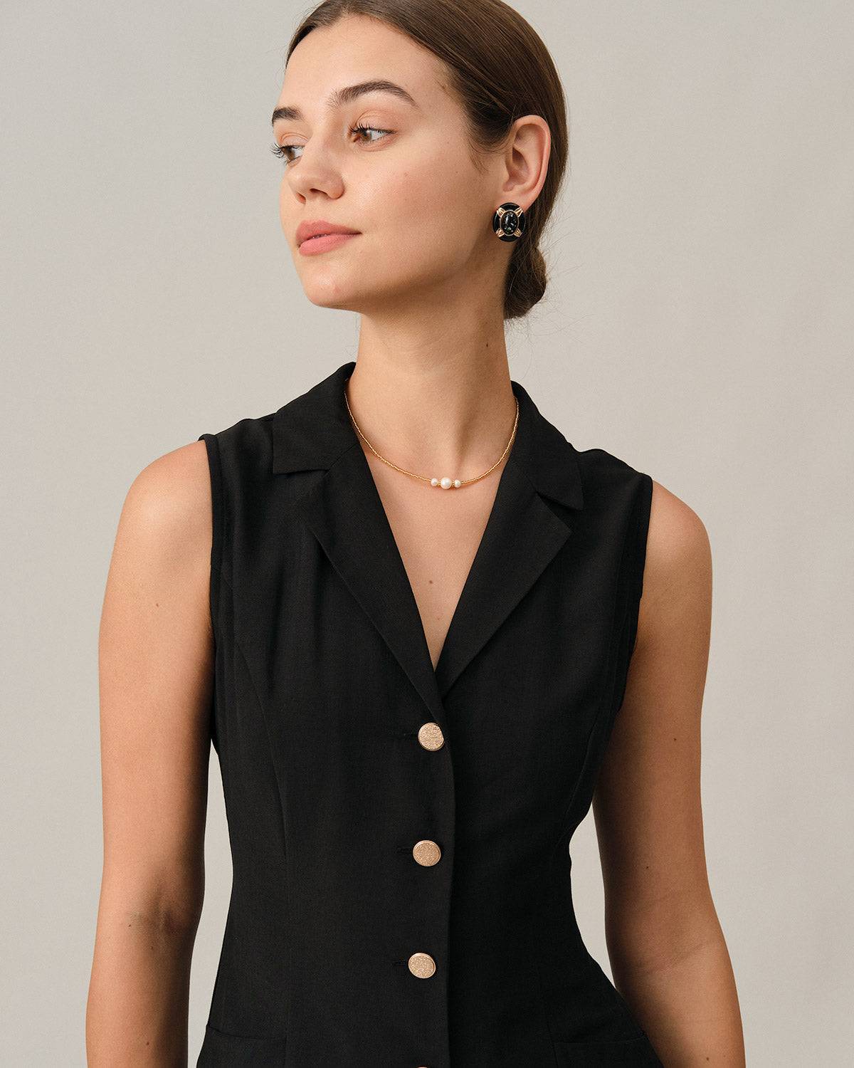 Vestido túnica midi com decote em V — Preto