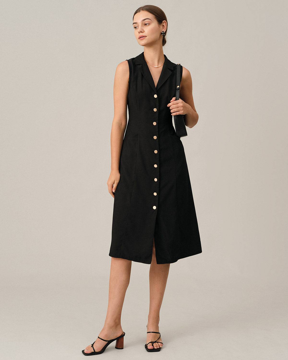 Vestido túnica midi com decote em V — Preto