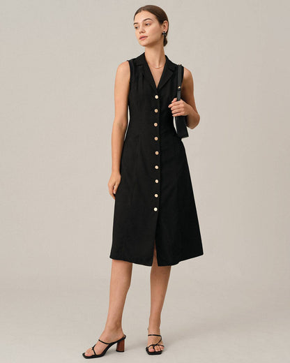 Vestido túnica midi com decote em V — Preto
