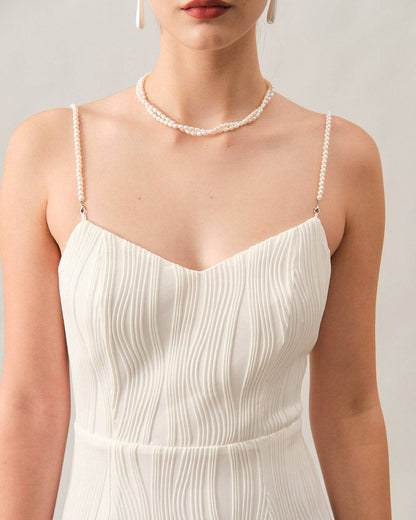 Vestido Midi Texturizado com Alças de Pérolas