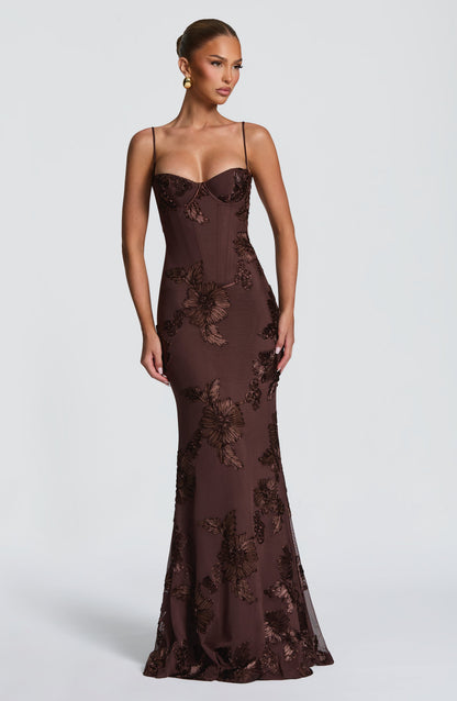 Vestido Longo Nefertiti - Ameixa/Marrom