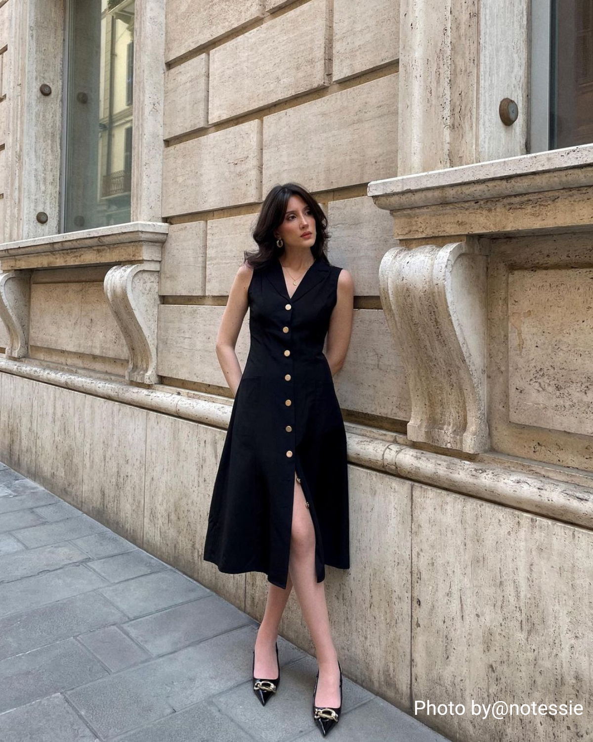 Vestido túnica midi com decote em V — Preto