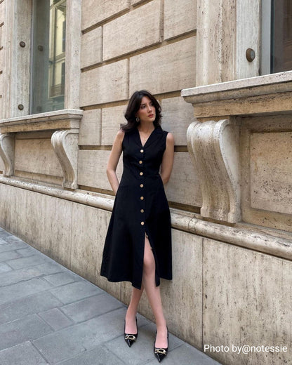 Vestido túnica midi com decote em V — Preto