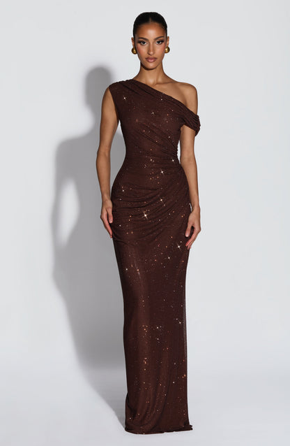 Vestido Ottilie Longo - Ameixa e Marrom