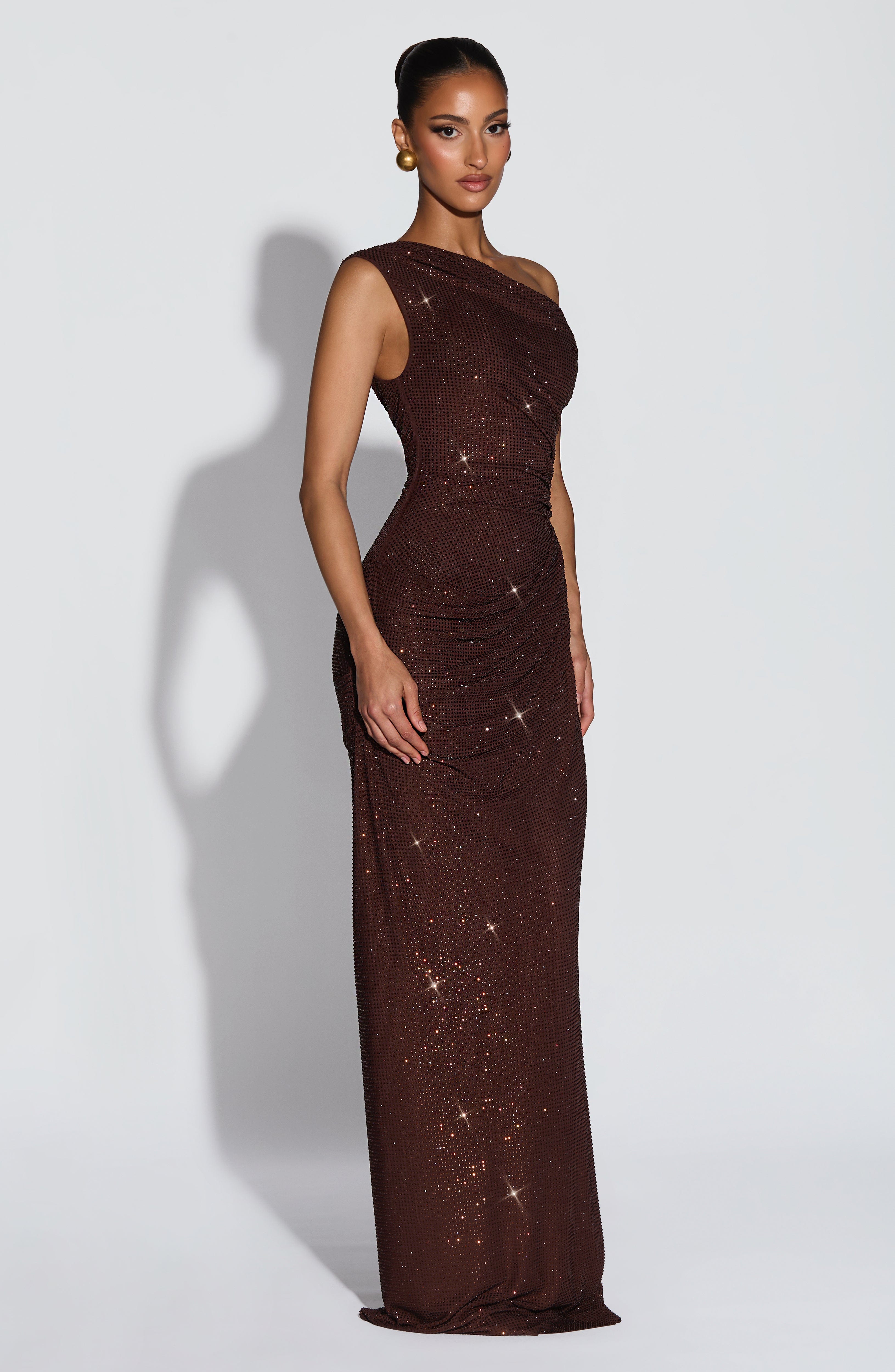 Vestido Ottilie Longo - Ameixa e Marrom