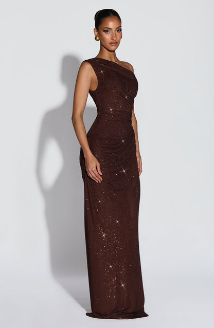 Vestido Ottilie Longo - Ameixa e Marrom