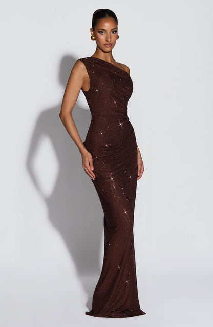 Vestido Ottilie Longo - Ameixa e Marrom
