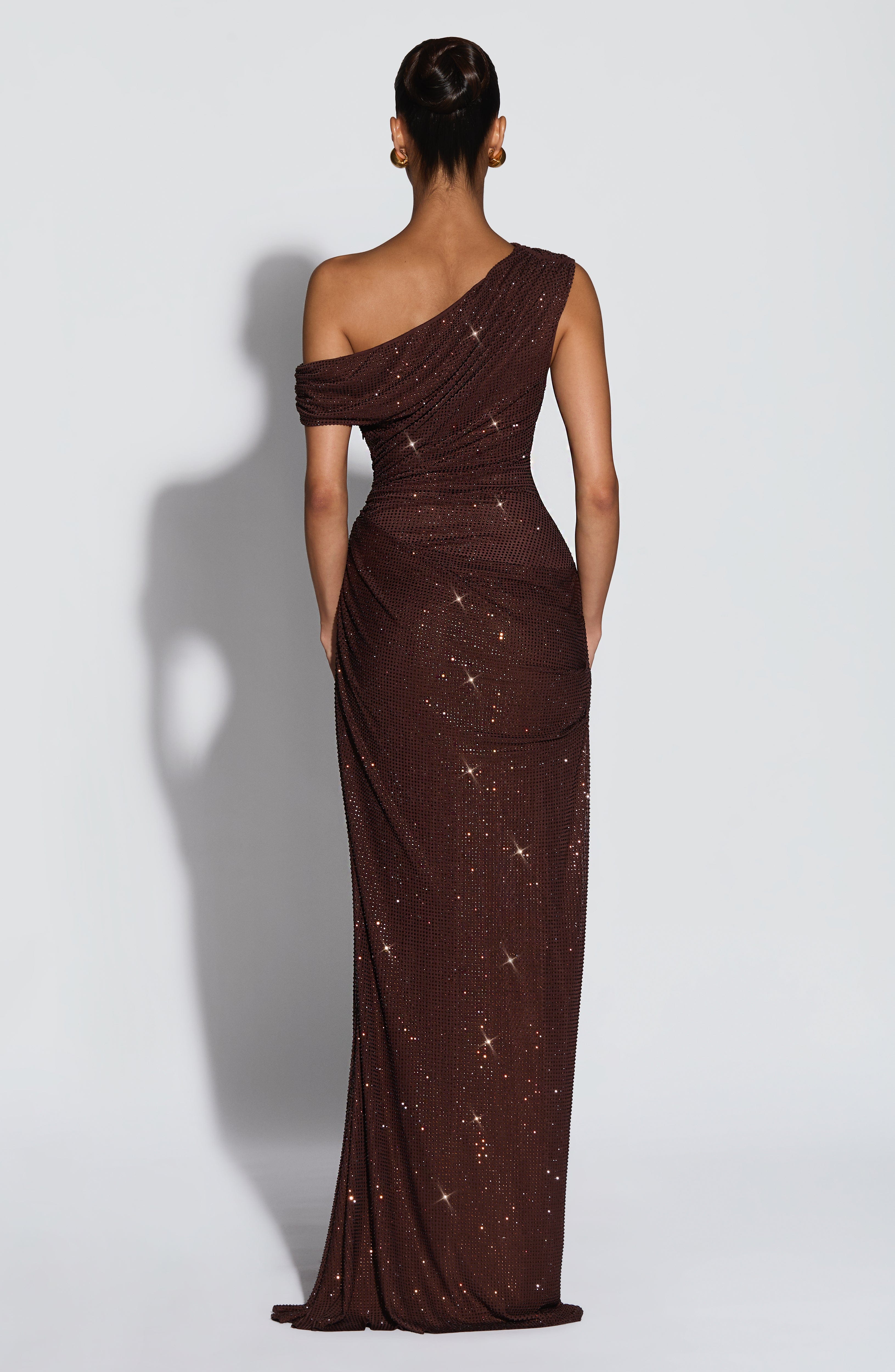 Vestido Ottilie Longo - Ameixa e Marrom