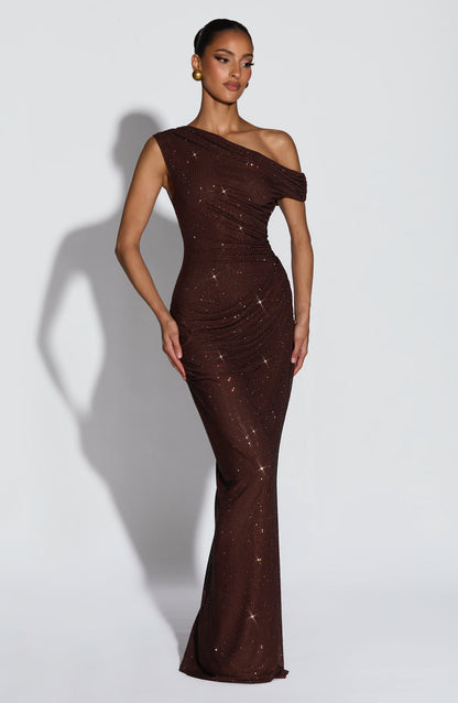 Vestido Ottilie Longo - Ameixa e Marrom
