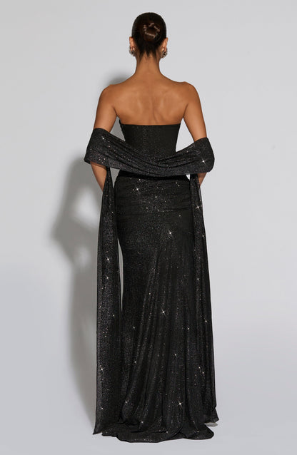 Vestido Longo Paula - Preto com Brilho