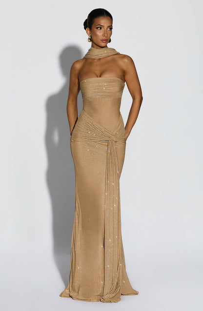 Vestido Longo Paula - Dourado Cintilante