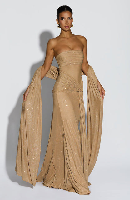 Vestido Longo Paula - Dourado Cintilante