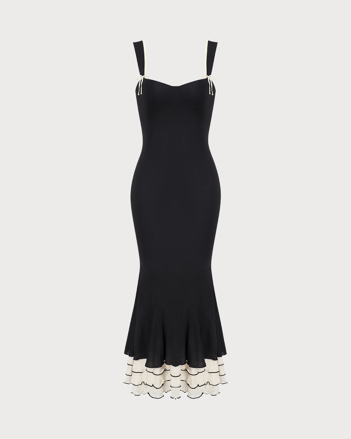Vestido longo slip justo com decote coração — Preto