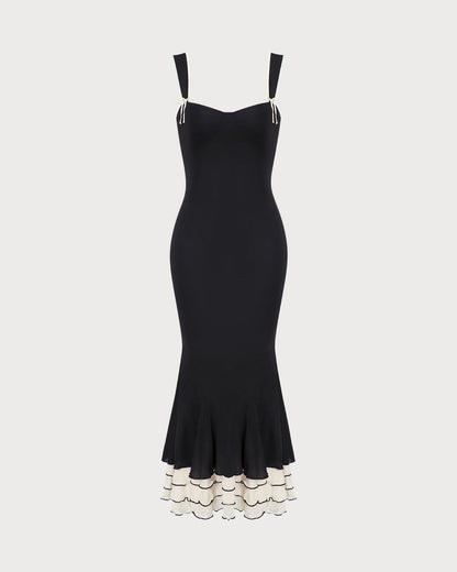 Vestido longo slip justo com decote coração — Preto