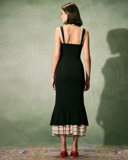 Vestido longo slip justo com decote coração — Preto
