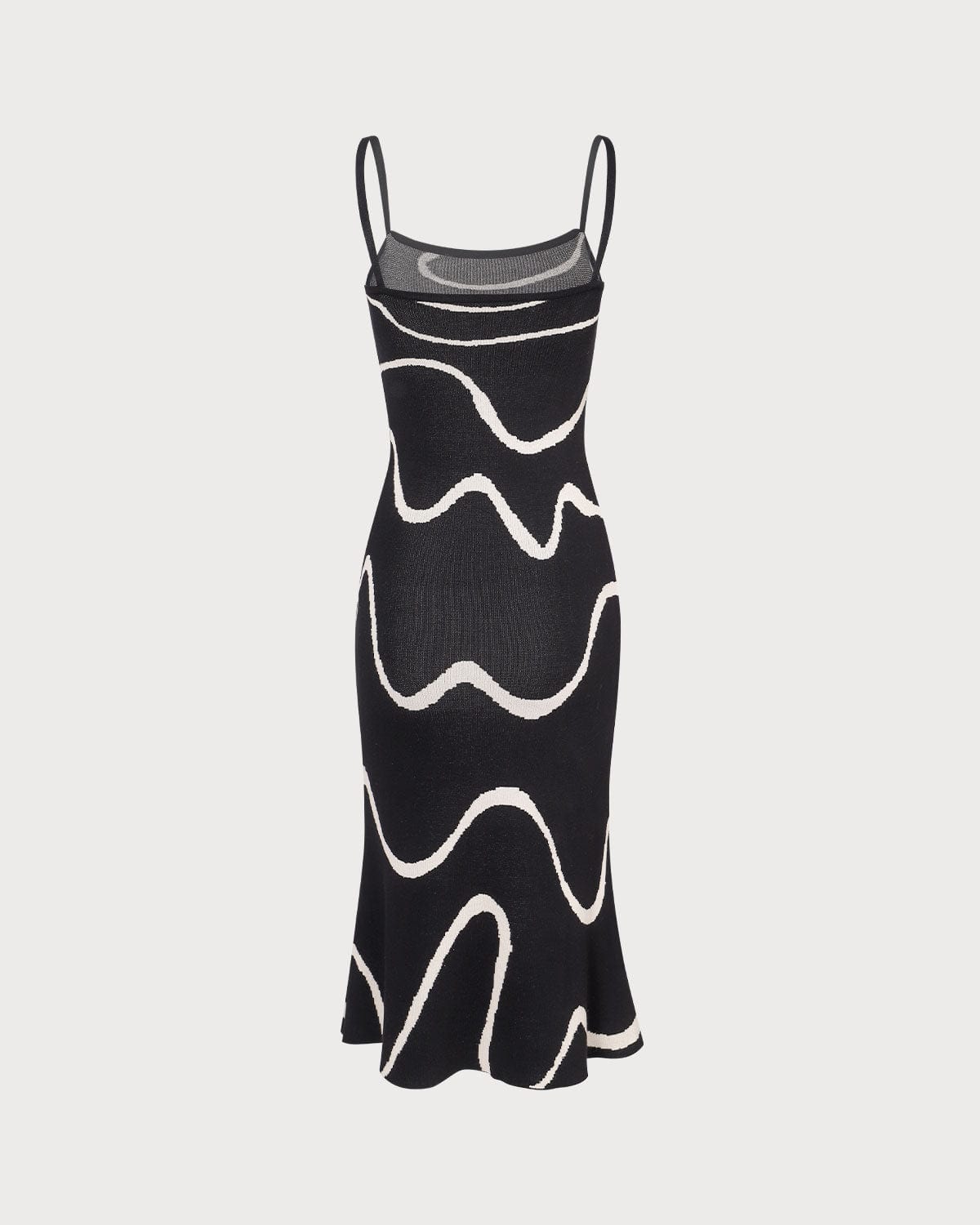 Vestido midi em tricot com barra sereia ondulada — Preto