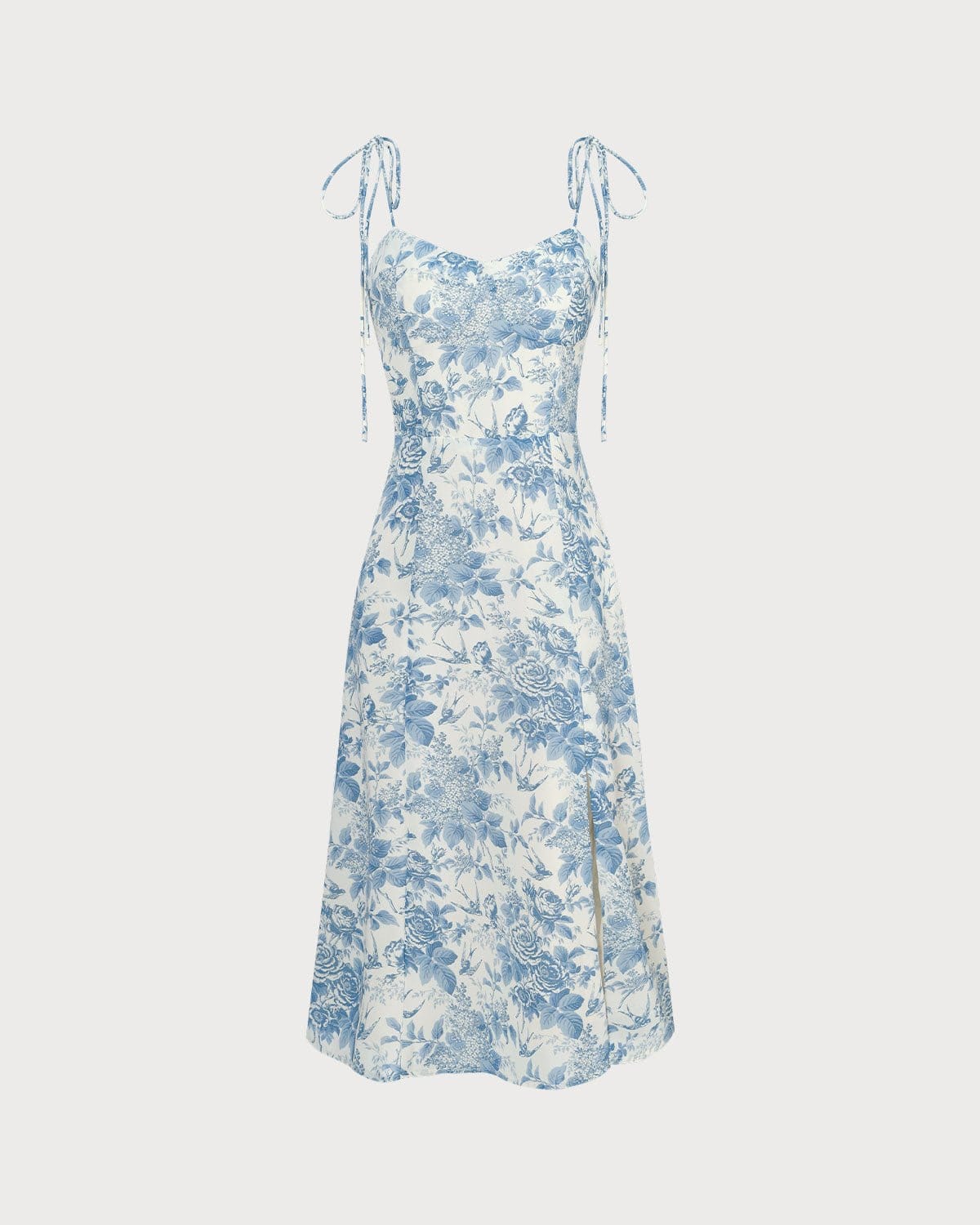 Vestido midi azul com decote coração e franzido