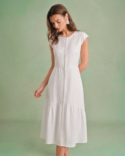 Vestido Midi Liso com Lapela