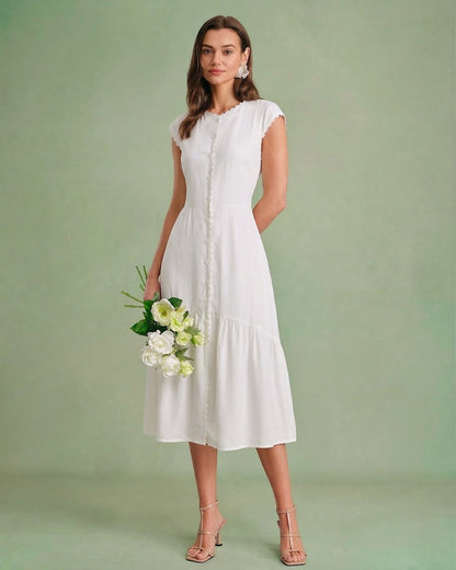 Vestido Midi Liso com Lapela