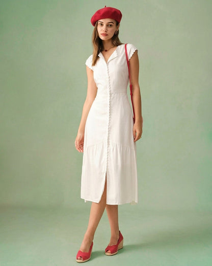 Vestido Midi Liso com Lapela
