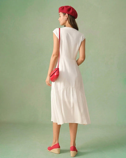 Vestido Midi Liso com Lapela
