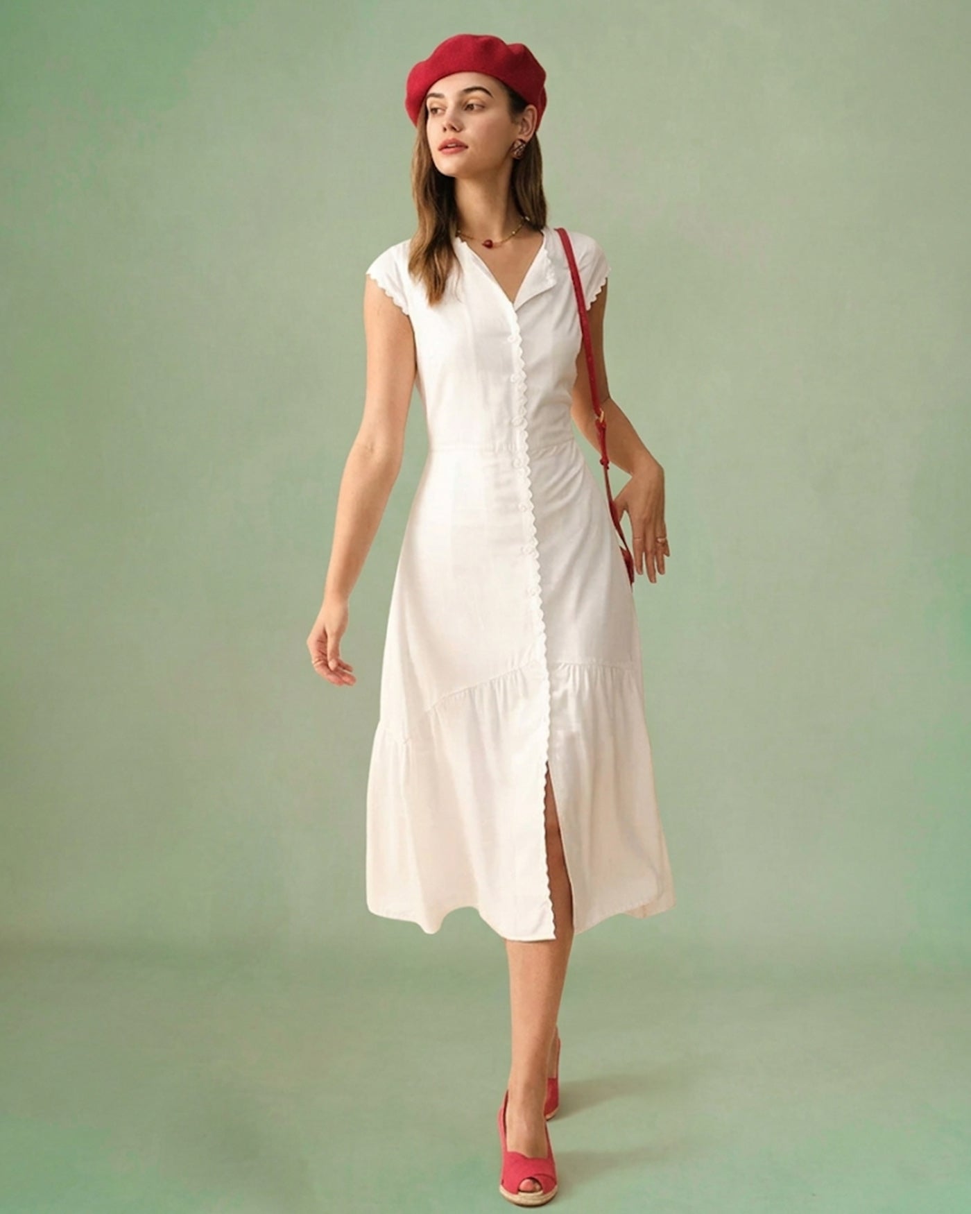 Vestido Midi Liso com Lapela