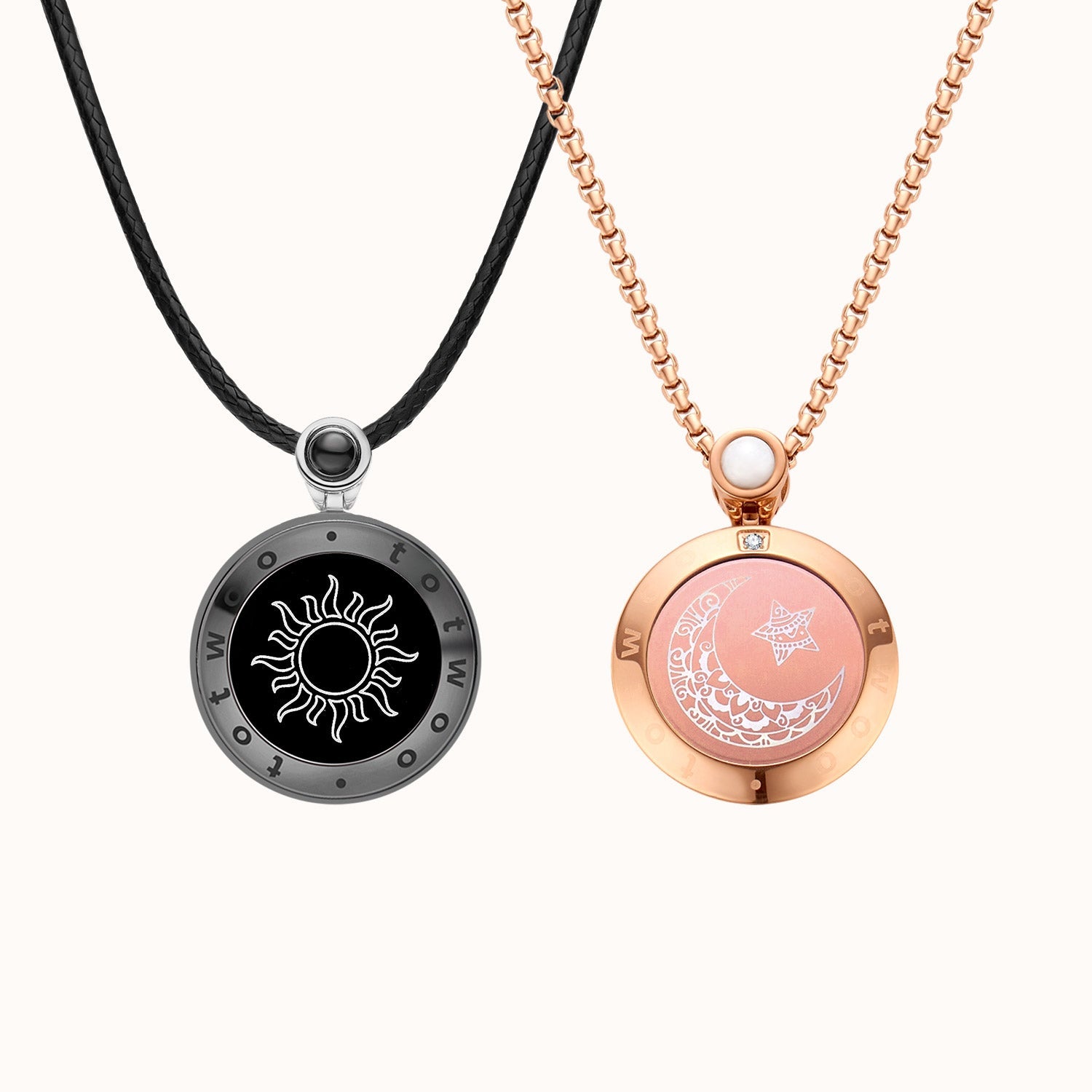 Sun & Moon Touch Necklaces (Black + Rose Gold)