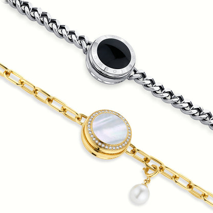 Soulmate 2.0 Touch  Bracelets Set(Silver Cuban Chain+Gold Paperclip Chain）