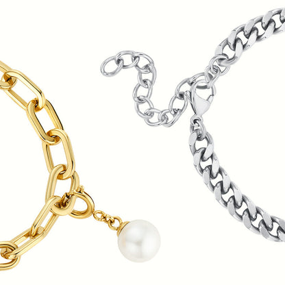 Soulmate 2.0 Touch  Bracelets Set(Silver Cuban Chain+Gold Paperclip Chain）
