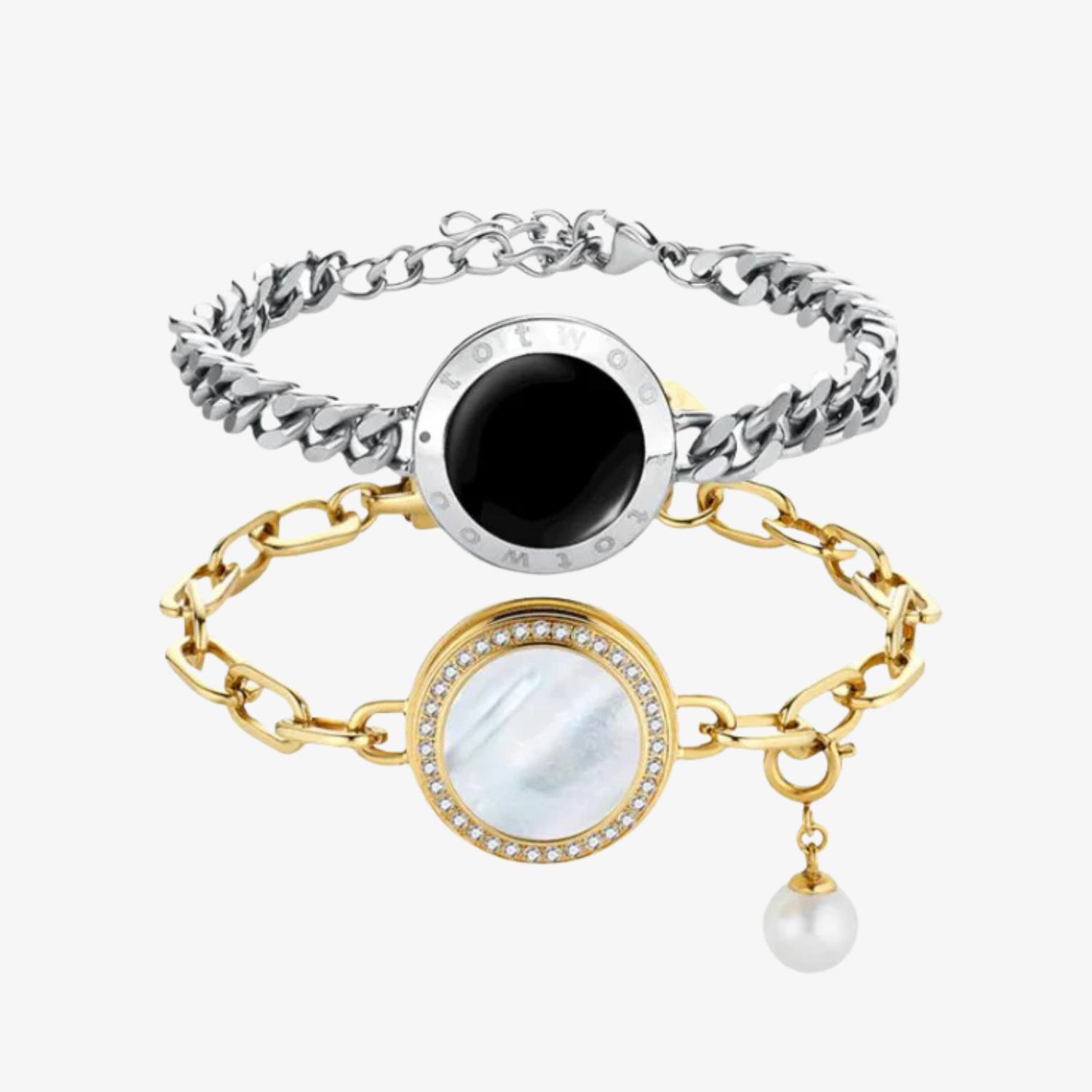 Soulmate 2.0 Touch  Bracelets Set(Silver Cuban Chain+Gold Paperclip Chain）