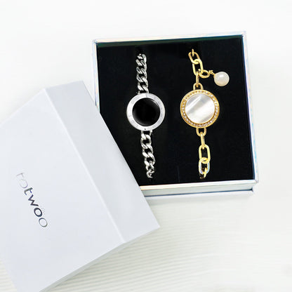 Soulmate 2.0 Touch  Bracelets Set(Silver Cuban Chain+Gold Paperclip Chain）